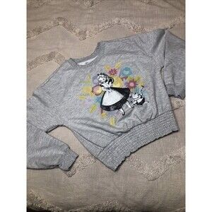 Disney Alice in Wonderland Women’s Med. Y2K Sweatshirt Heather Gray Pintuck Hem